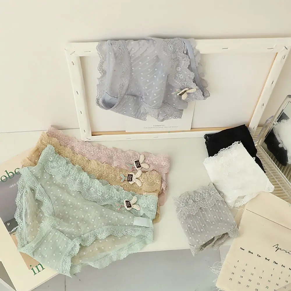 

Симпатичные женские трусики с волнистым принтом кролика, сексуальные кружевные прозрачные бесшовные трусики, нижнее белье со средней тали...