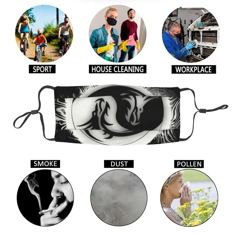 Черно-белая многоразовая маска для лица Yin And Yang с драконами китайская философия