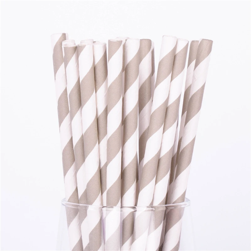 Grey Stripe 100 шт бумажная соломинка для питья полосатая соломенная детская Свадебная душевая декорация подарочные вечерние принадлежности для мероприятий - Цвет: Grey Stripe