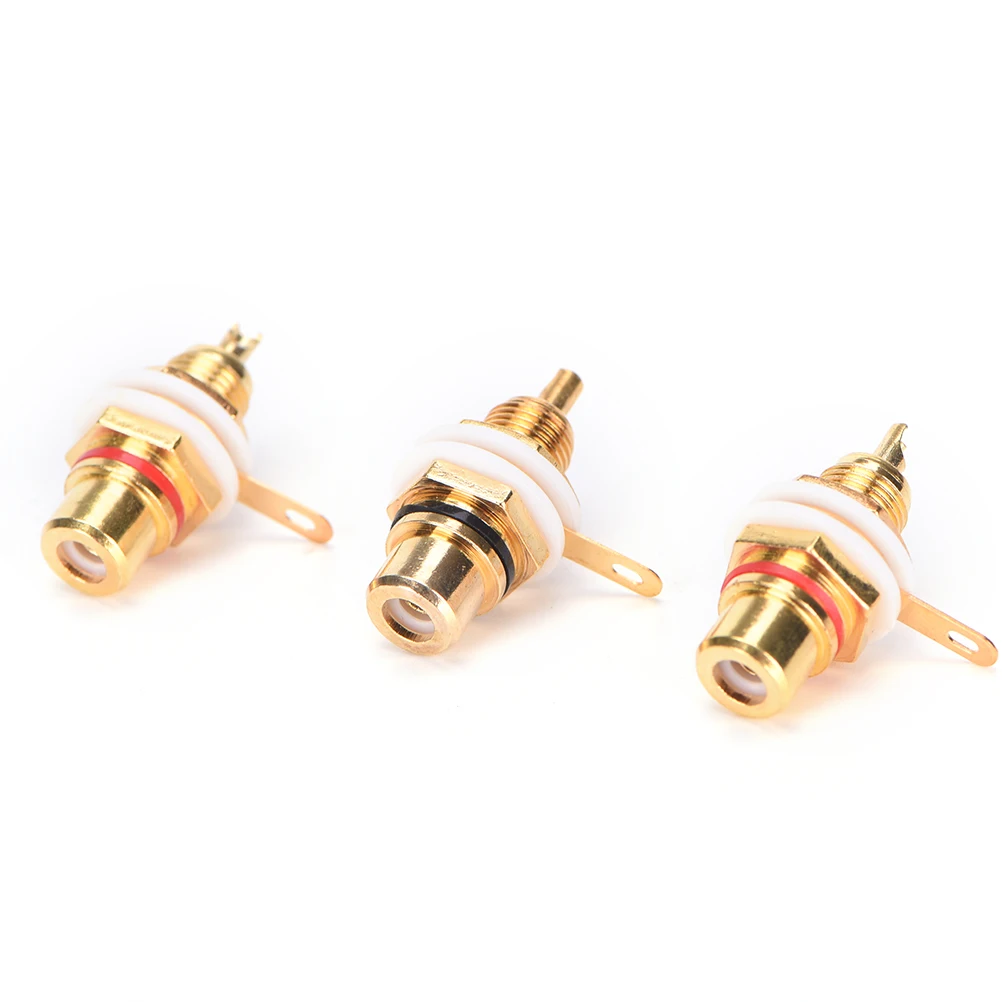 

10pcs RCA Female Jack Plated Rca Connector Gold Panel Mount Chassis Audio Socket Plug Bulkhead White Cycle with Nut Solder Cup