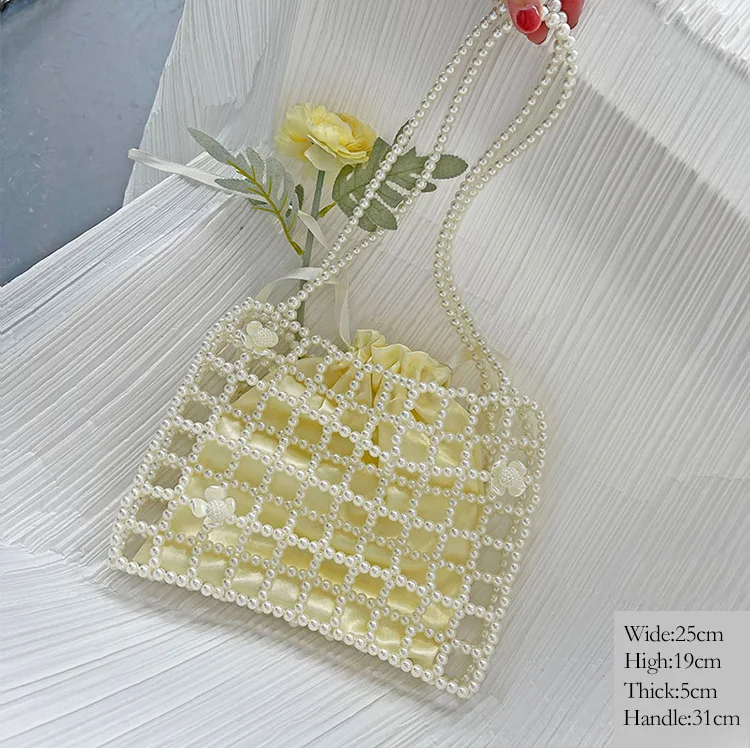 Ladies Pearl Shoulder Bag Exquisite Fashion Hollow Out Tote Purse Lightweight Bucket Handbag for Party Travel | Багаж и сумки