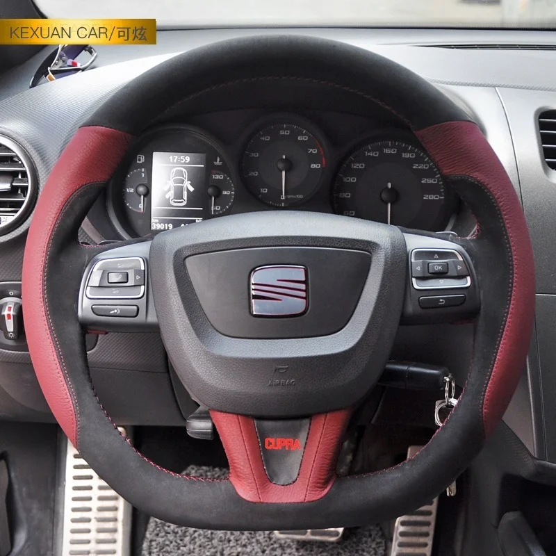 

Hand-Stitched Leather Suede Carbon Fibre Car Steering Wheel Cover Set For Seat Leon Car Accessories