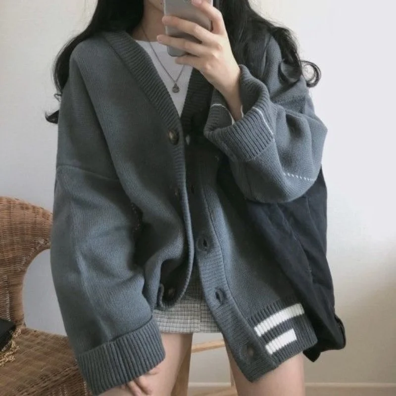 

Fashion Mohair Thick Warm Cardigans Coats Women V-Neck Loose Casual Single Breasted Sweater Sweet Girls Korean Leisure Overcoats