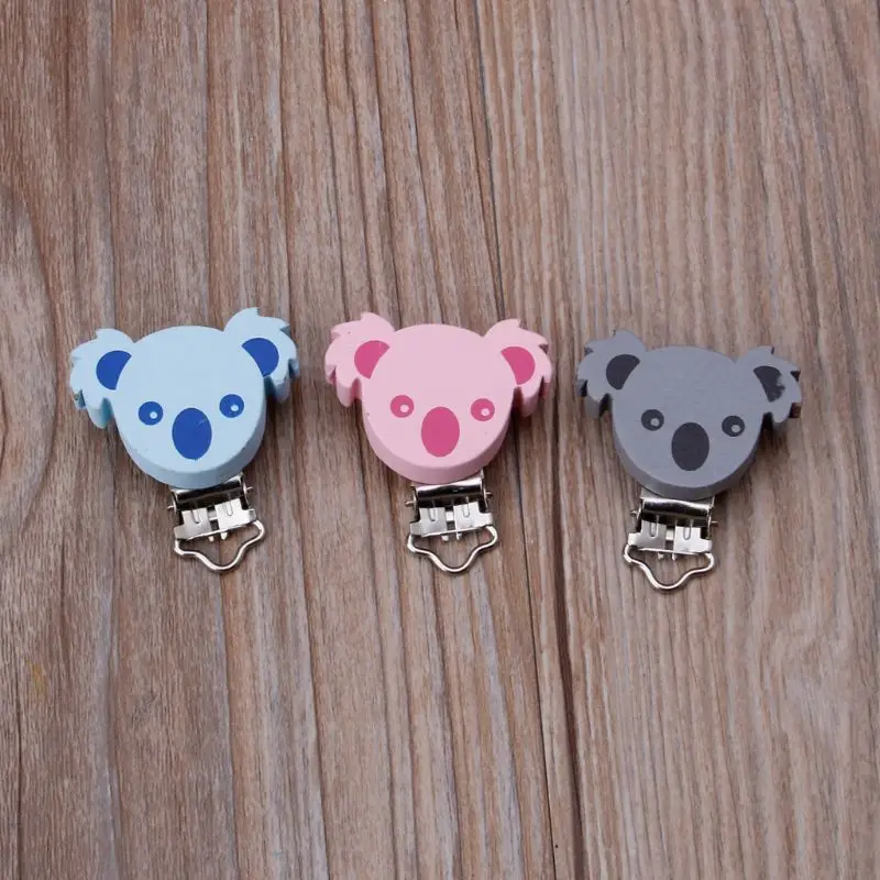 

5pcs Lovely Wooden Pacifier Clip Animal koala Baby Pacifier Clips Dummy Clips DIY Pacifier Chain Accessory