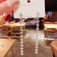 2021 elegant female square zircon drop earrings charm bride wedding earrings for women fashion silver color tassel long earrings