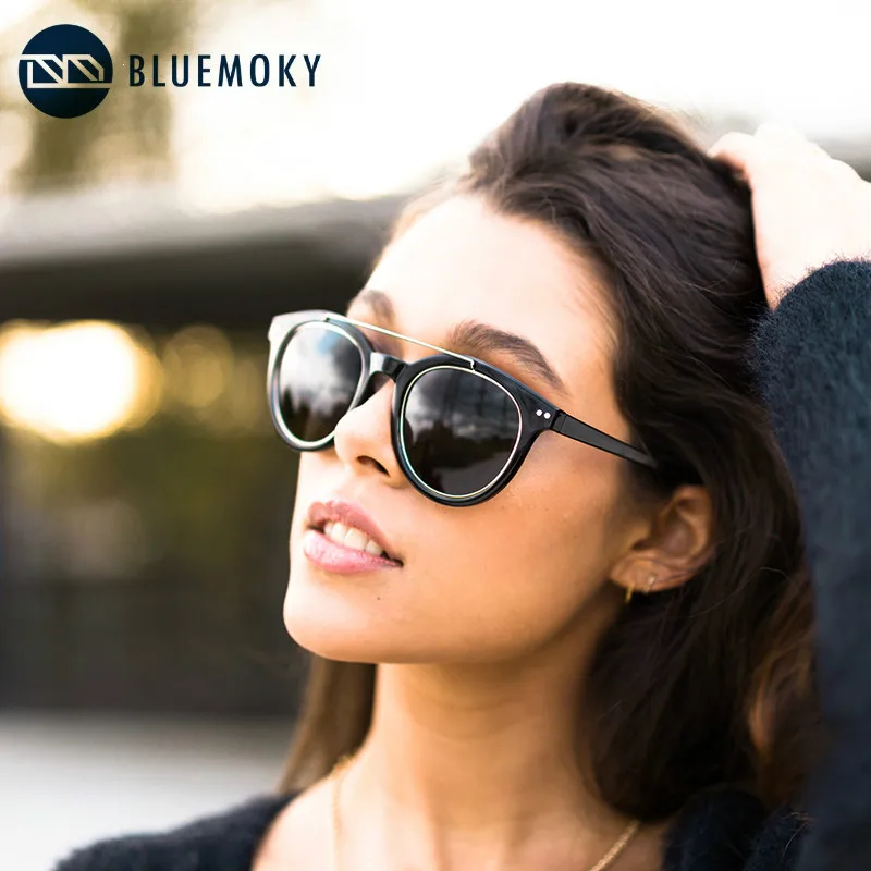 

BLUEMOKY Polarized Round Sunglasses Lightweight Classic Double Bridge Designer Style Brand Designer Driving Sun Glasses Women