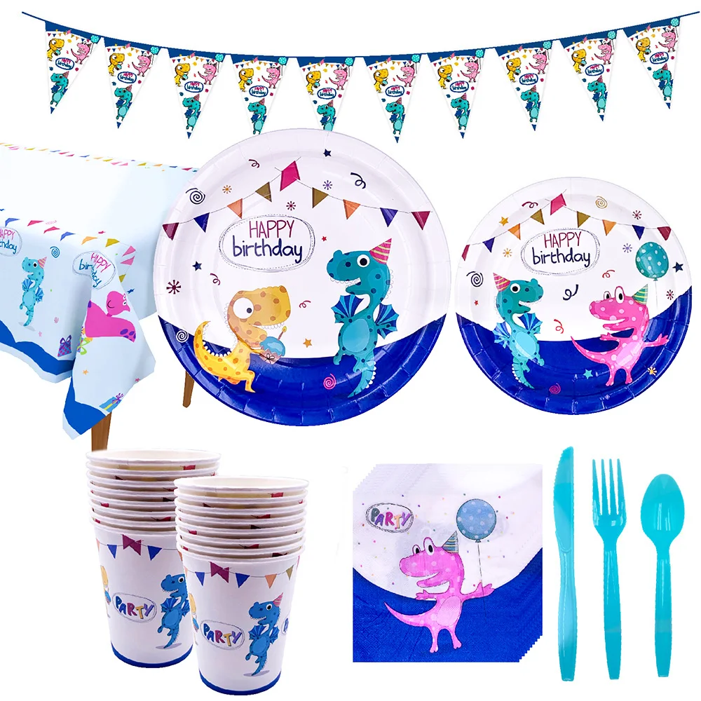

Dinosaur Theme Party Tableware Set Disposable Paper Plate Cup Tablecloth Cake Topper Happy Birthday Party Supplies For Boy Girl