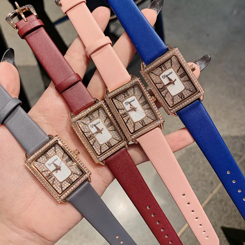 Часы наручные женские с браслетом из натуральной кожи винтажные квадратные