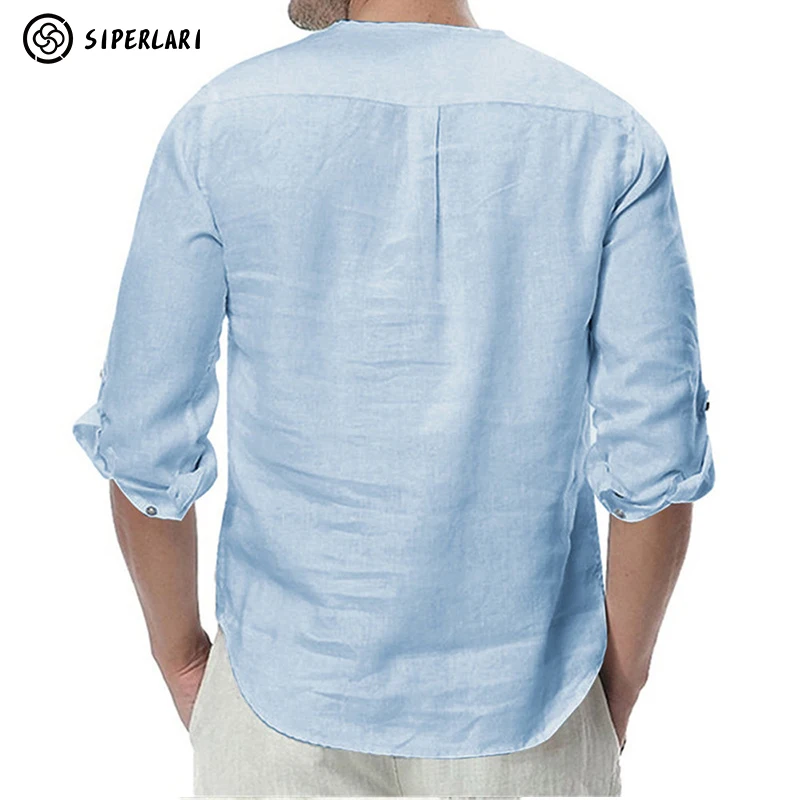 

2020 New Men's Casual Blouse Cotton Linen Shirt Loose Tops Long Sleeve Tee Shirt Spring Autumn Summer Casual Handsome Men Shirt