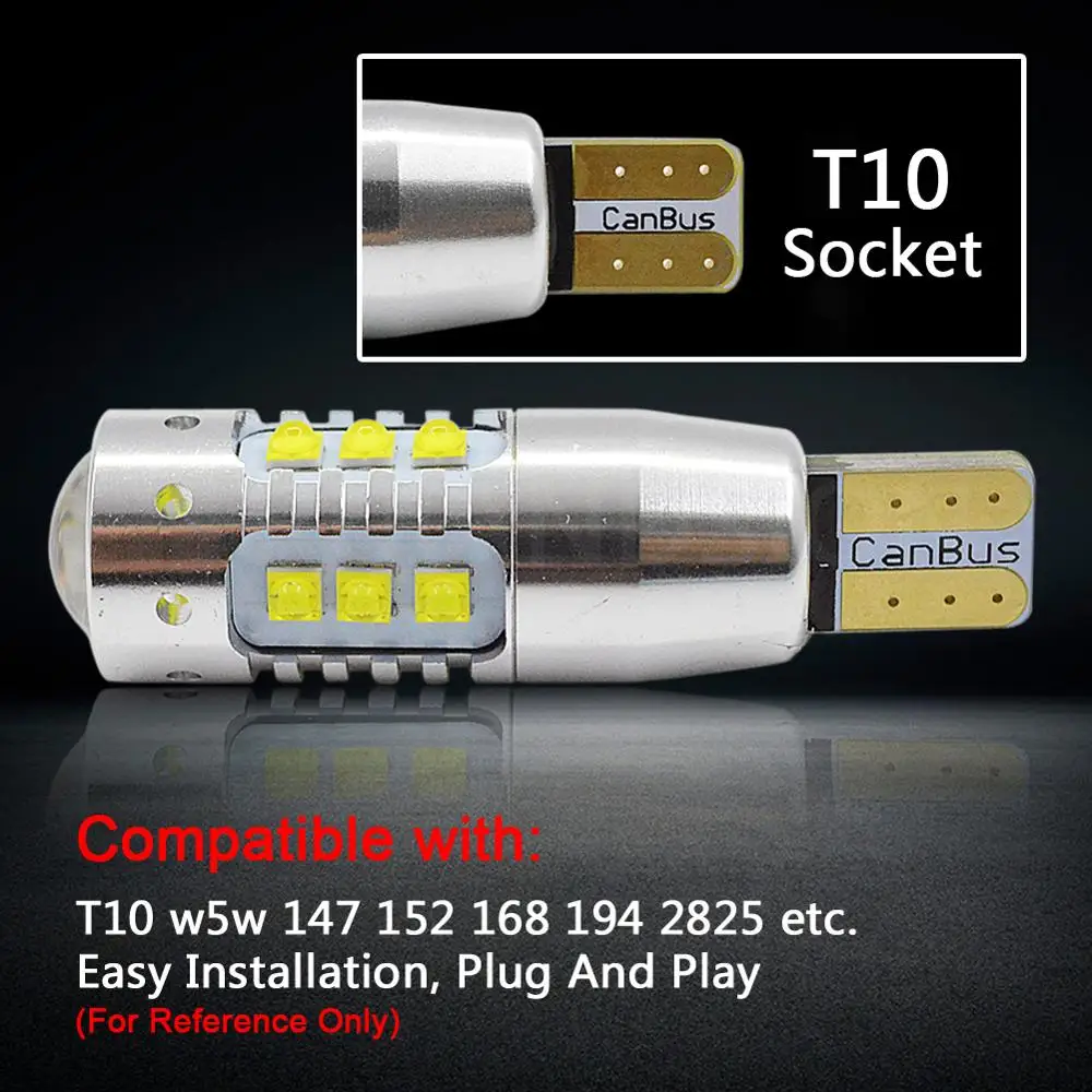 2 шт. 80 Вт 30 50 60W 12V 24V супер яркий 1200lm T10 Canbus W5W CREE чип Автомобильный светодиодный