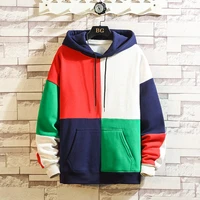uyuk autumnwinter new style for mens patchwork and contrast color loose pullover with fleece and thickened hoodie hip hop