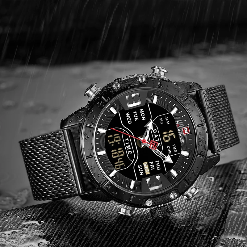 

Mens watch top brand 9153 stopwatch LED sport military waterproof steelstrap wristwatch relogio masculino clock