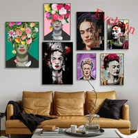 frida kahlo flowers poster retro painting nordic home bedroom decor pictures modern living room decor canvas wall art prints