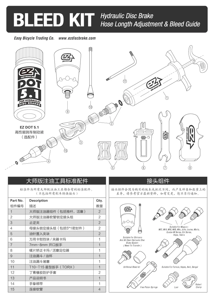 Гидравлический тормоз EZMTB для велосипеда набор инструментов тормозов SRAM все