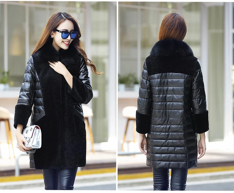 Женская куртка из натуральной кожи зимняя овчины с воротником лисьего меха 1603_3
