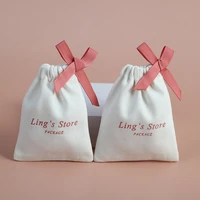 50 personalized logo print custom cotton drawstring bags jewelry packaging bag chic drawstring pouches premium small canvas bag