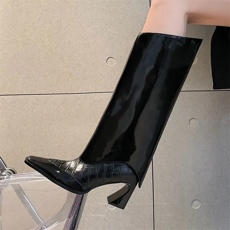 

High Boots 2021 Autumn And Winter New Fashion Boots Cowhide Special-Shaped Heel Pants Boots Knight Boots Exquisite And Handsome