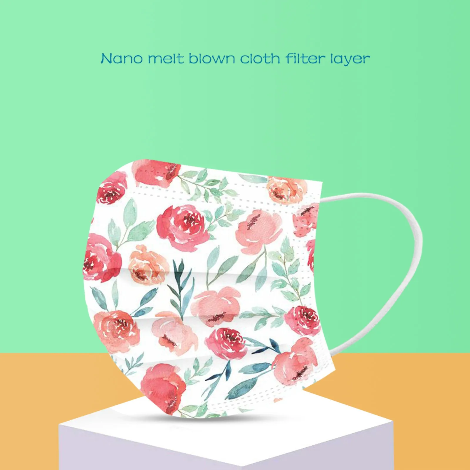 10 шт. одноразовые трехслойные нетканые маски с цветочным принтом для взрослых |