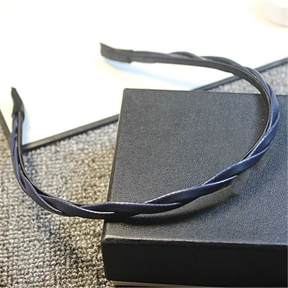 1 pc Navy Blue Две повязки Скрещенные плетеные из искусственной кожи лента для волос корейский стиль простая модная повязка для волос аксессуары для женщин и девушек - Цвет: 1 pc Navy Blue