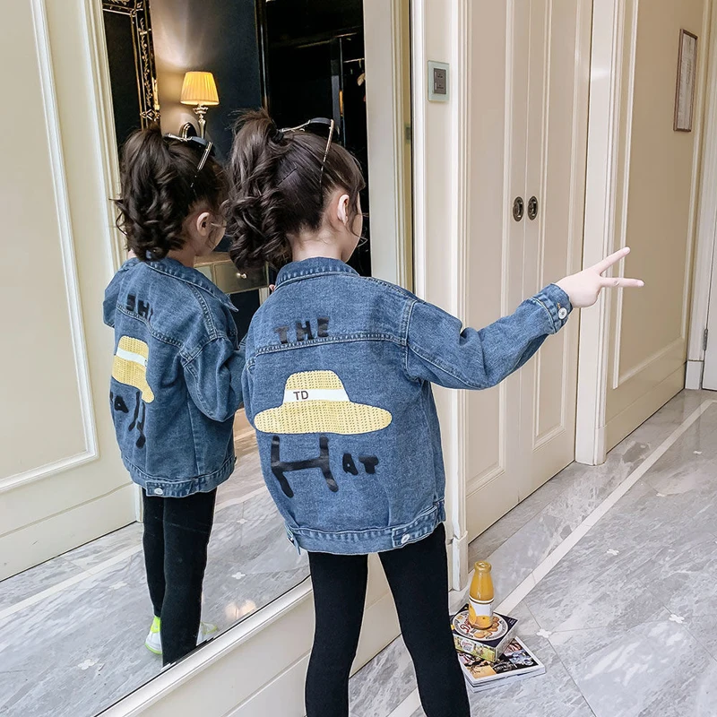 Демисезонные детские джинсовые куртки для девочек пальто с вышивкой модная