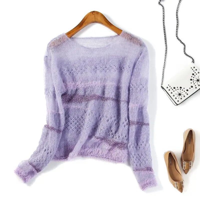 

Women 2021 Spring Autumn Knitted Jumper Tops Female O-Neck Pullovers Casual Hollow Out Sweaters Ladies Long Sleeve Sweater A741