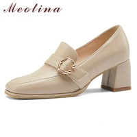 meotina high heel pumps women square toe dress shoes buckle slip on chunky heels shoes ladies shoes spring big size 33 46 2021