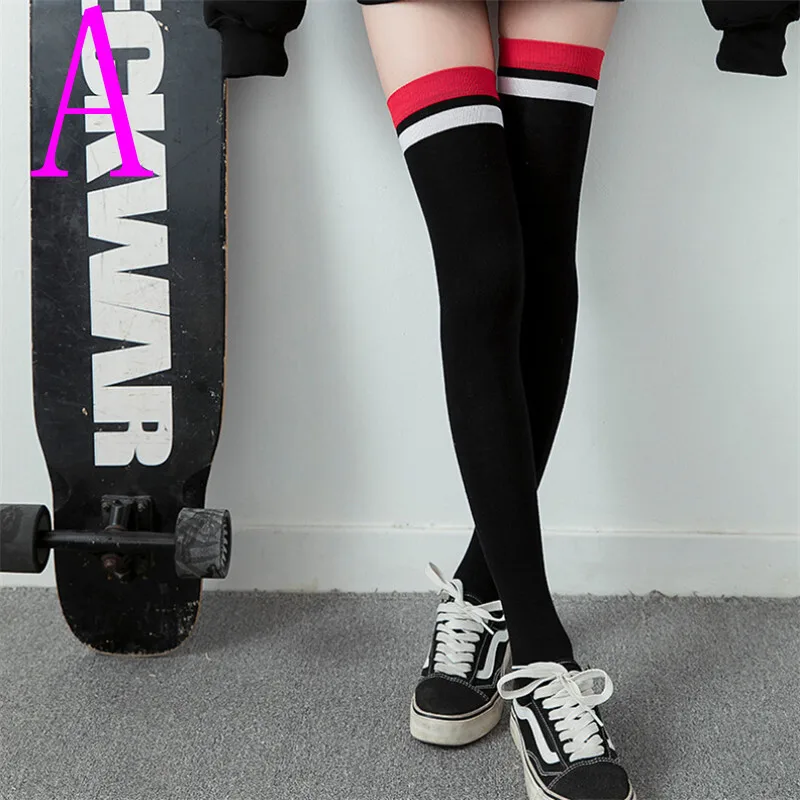 Women Girls Socks Japan South Korea Stockings Cotton Thigh High Over Knee Striped Print Long | Женская одежда