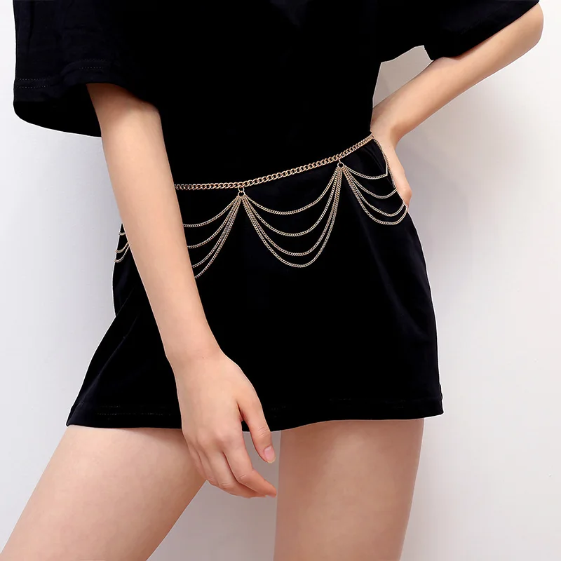 

RE Bohemian Sexy Simple Multi-layer Metal Body Belly Chains Wave Tassel U Waist Chain Women Dress Body Chain Accessoies Jewelry