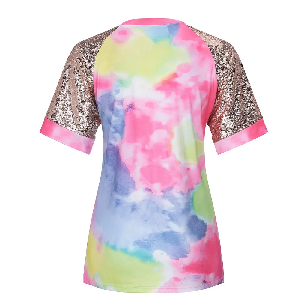 Летняя женская футболка с карманом Повседневная галстуком-краской/камуфляжной