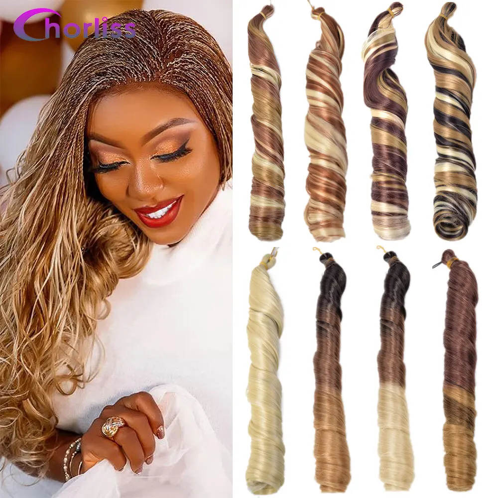 

24Inch Spiral Curls Synthetic Crochet Braids Hair Bundles Ombre Loose Wave Braiding Hair Blonde Freetress Wavy Hair Extension