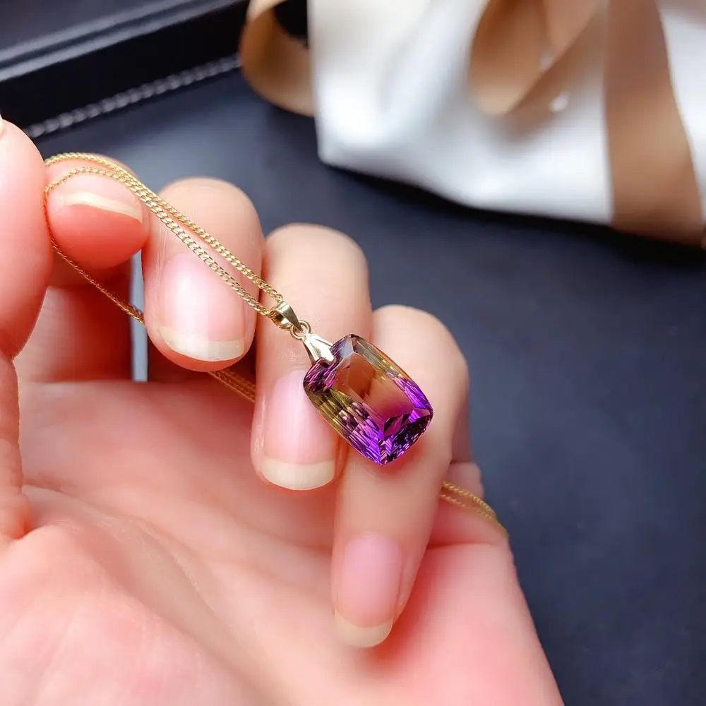 

SHILOVEM 18K YELLOW GOLD AMETRINE PENDANTS NONE NECKLACE CLASSIC FINE WOMEN CHRISTMAS GIFT NEW 10*14MM MZ1014883ZJ