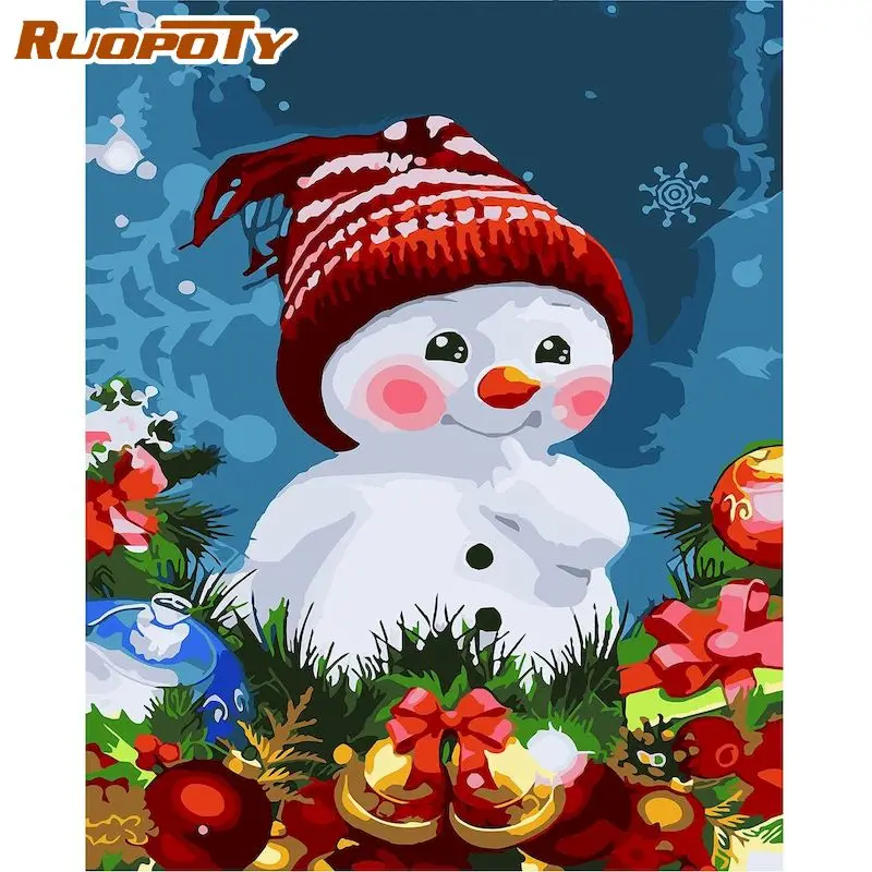 

RUOPOTY Oil Paint By Numbers christmas snowman Kits on Canvas Painting By Numbers Handpainted Kits Living room Home decor gift