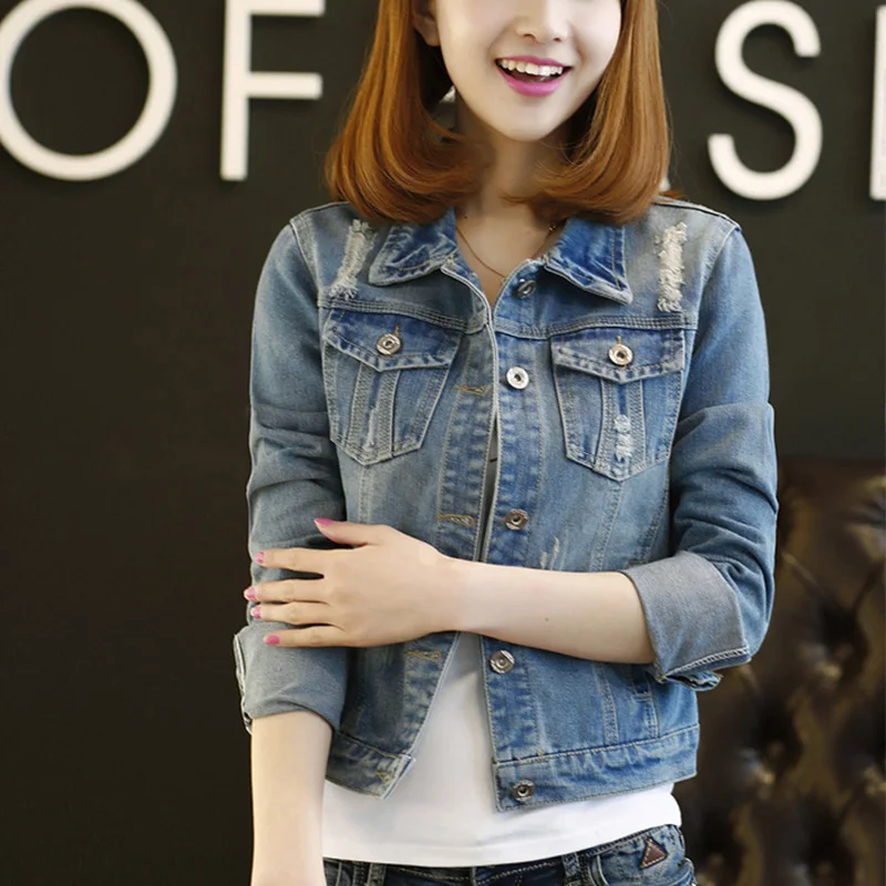 Джинсовая женская короткая джинсовая куртка с длинным рукавом 2020 размера плюс 5XL