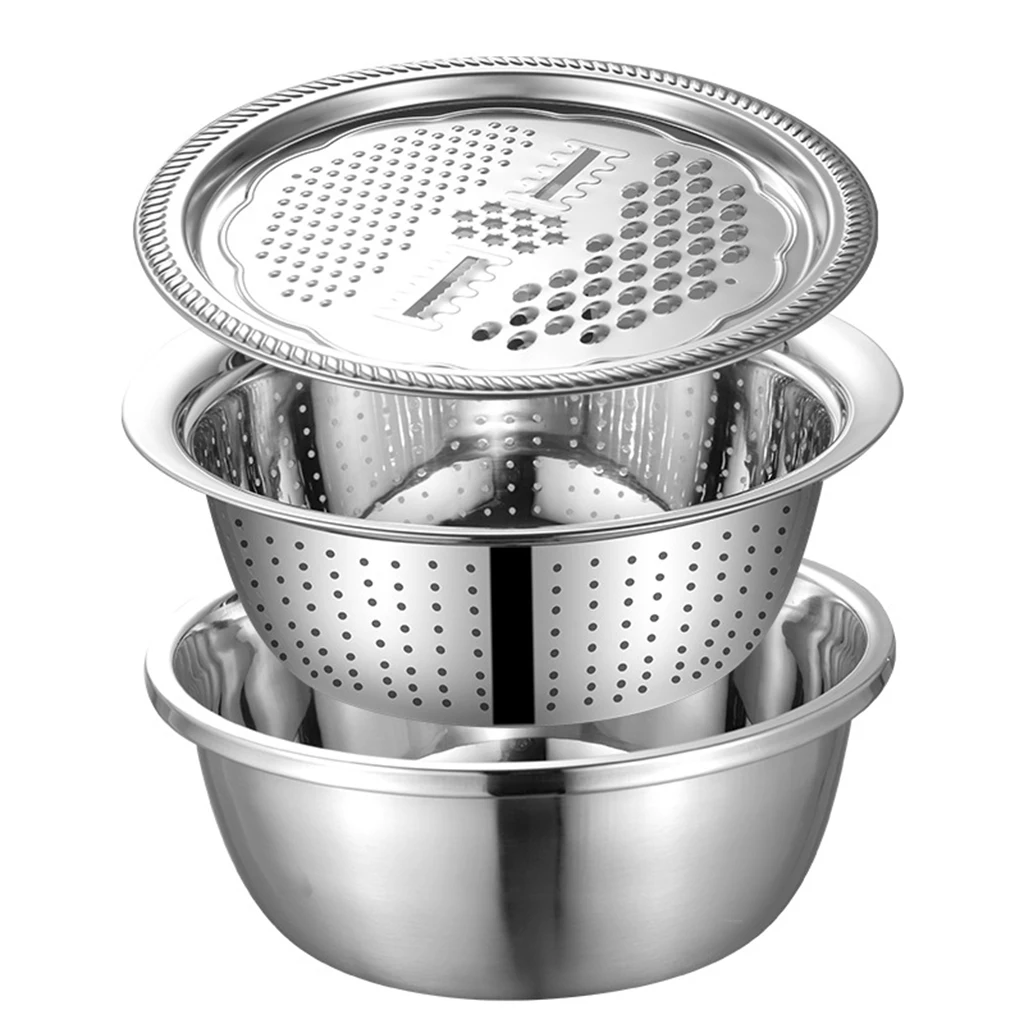 

Micro-Perforated Colander Stainless Steel Vegetable Food Sieve Bowl with Grater Professional Self-draining Kitchen Sieve