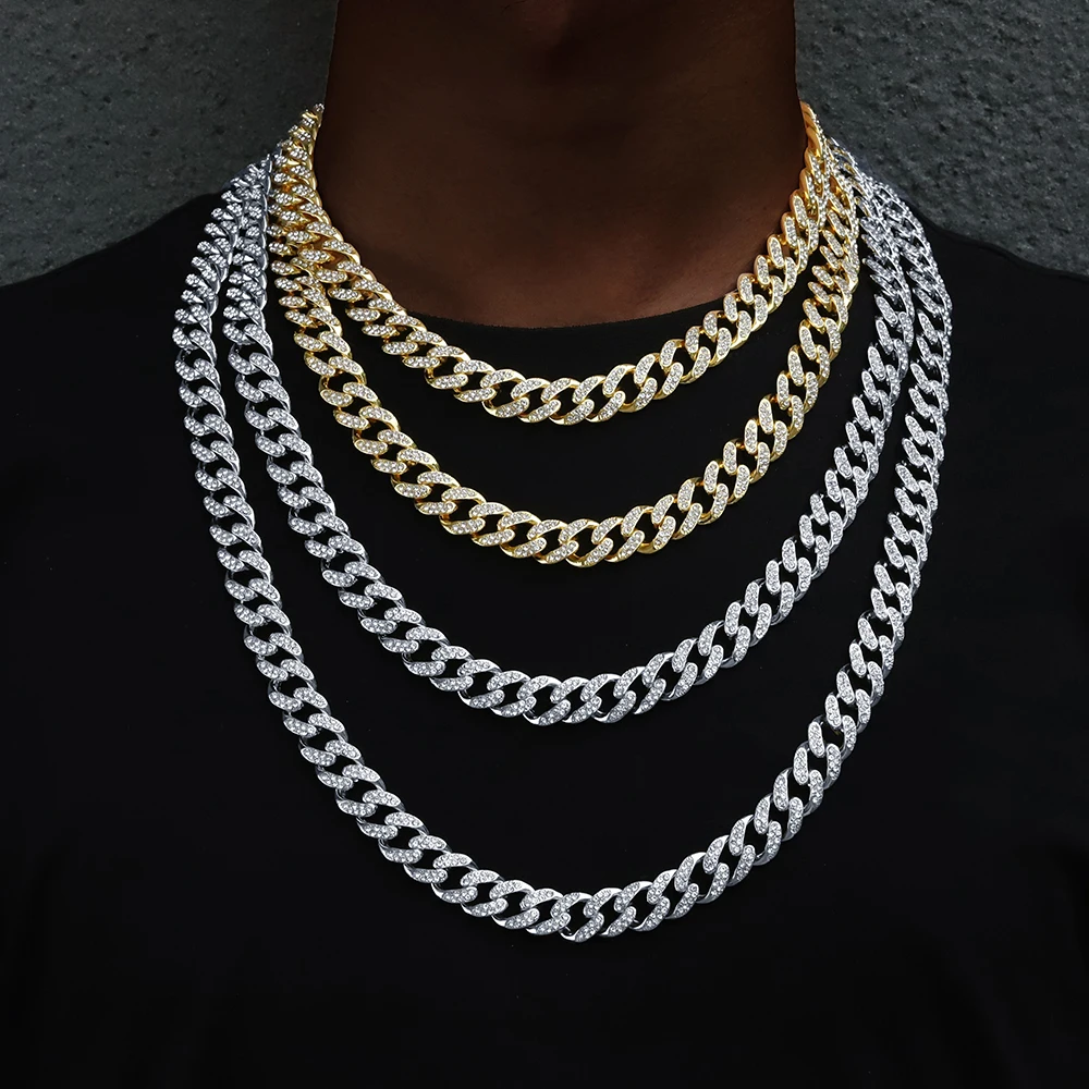 

Hip Hop Iced Out Cuban Link Chain Necklace Men 13mm Miami Cuban Chain Bracelet Popular Gold Color Cuban chain Jewellery Women