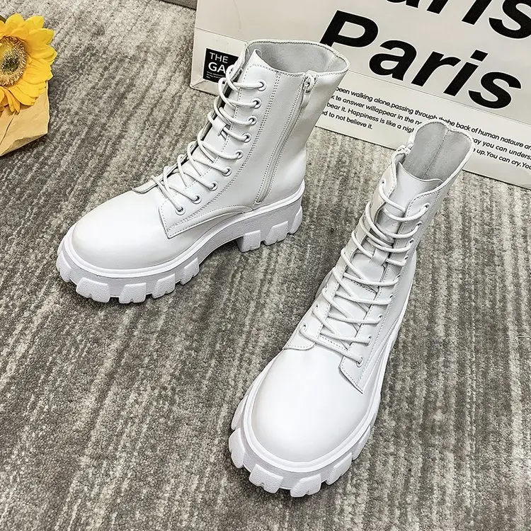 

BlwbylBotas Women Motorcycle Ankle Boots Wedges Female Lace Up Platforms Spring Leather Oxford Shoes Woman 2020 Botas Mujer