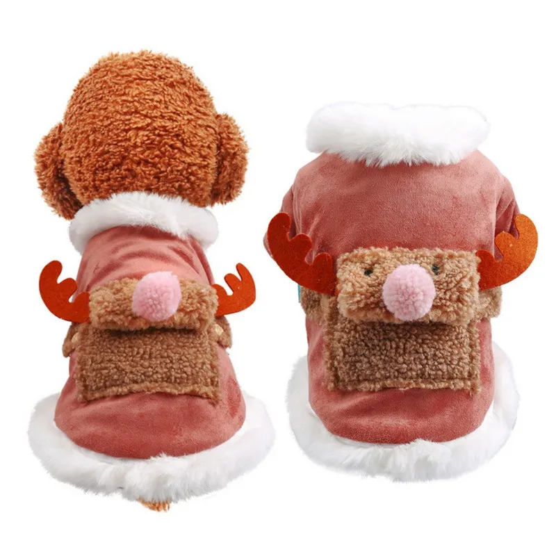 

Christmas Elk Pet Dog Costume Clothes For Small Dogs Winter Warm Plush Thickening Powder Cotton Coat Jackets Puppy Outfit
