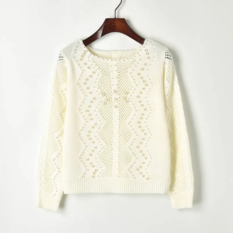 Женский свитер с вырезами вязаный бисером женская модель 2019 весенние