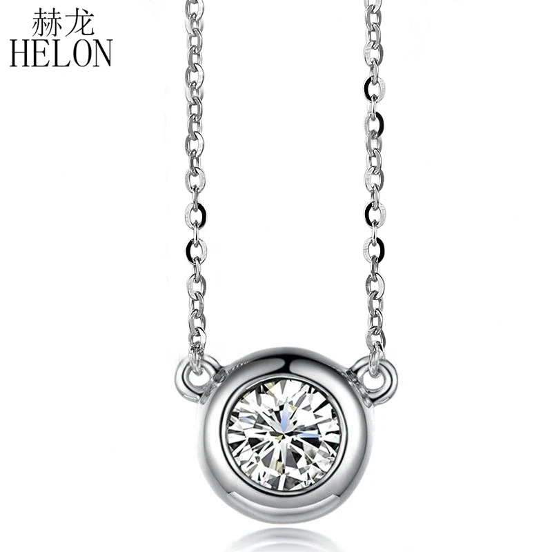 

HELON Solid 18K White Gold Round 4mm VVS/FG Lab Grown Moissanite Diamond Engagement Wedding Pendant Necklaces Fine Jewelry Gift