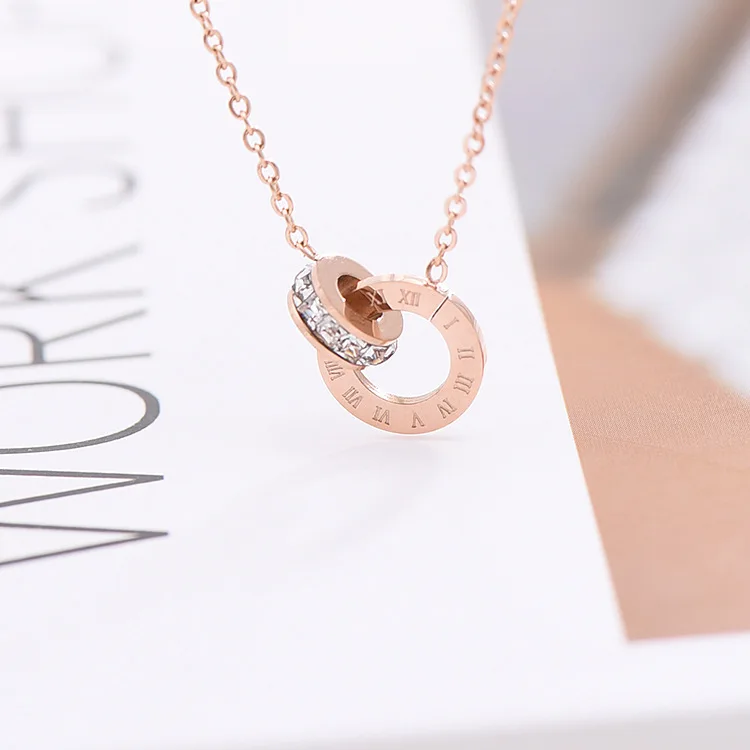 Не выцветает Простой Стильный Темперамент розовое золото ключицы цепь круг