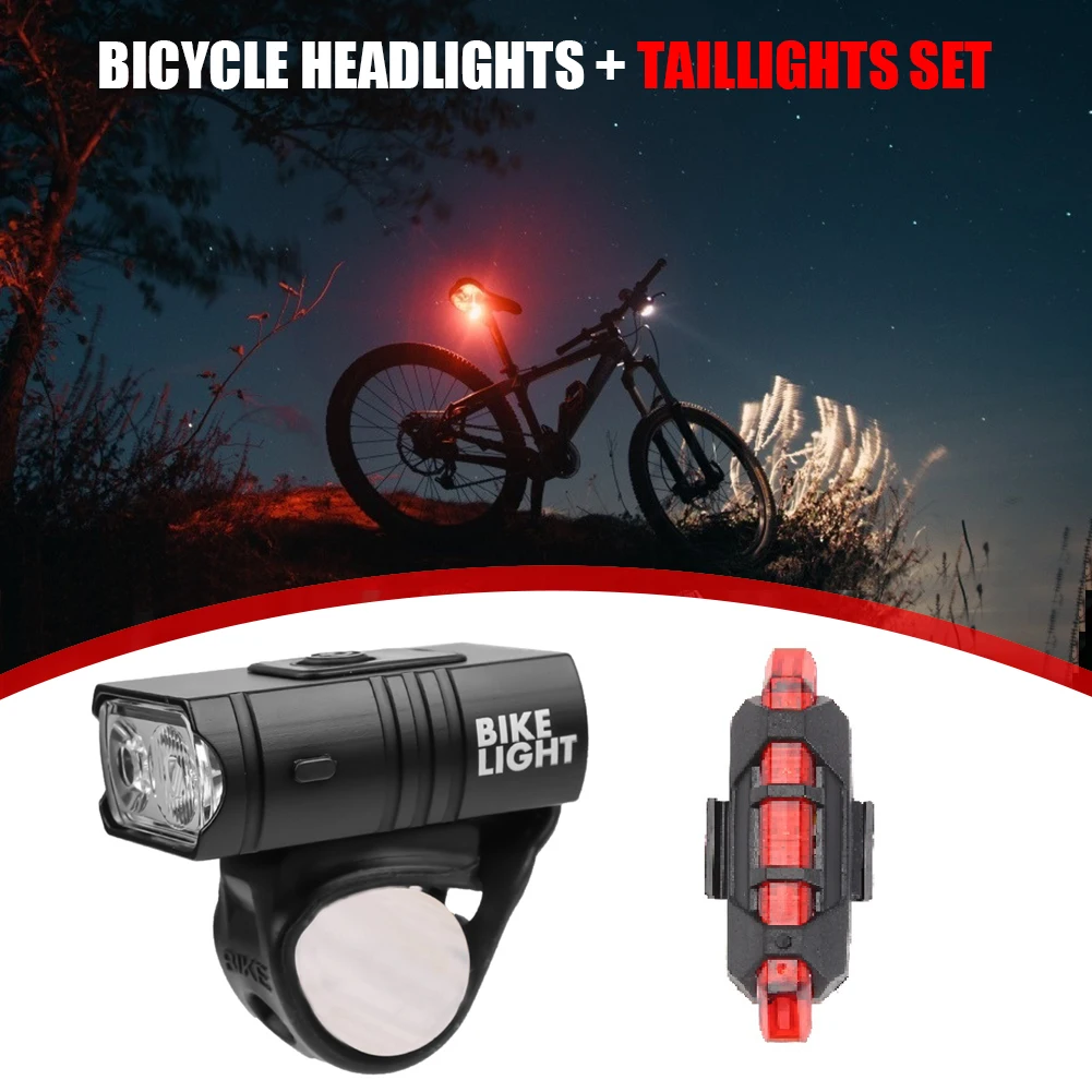 

Back Headlight Lamp Flashlight 2pcs Bicycle Warning Light Waterproof T6 LED Mountain Bike Front Rear Flashlight