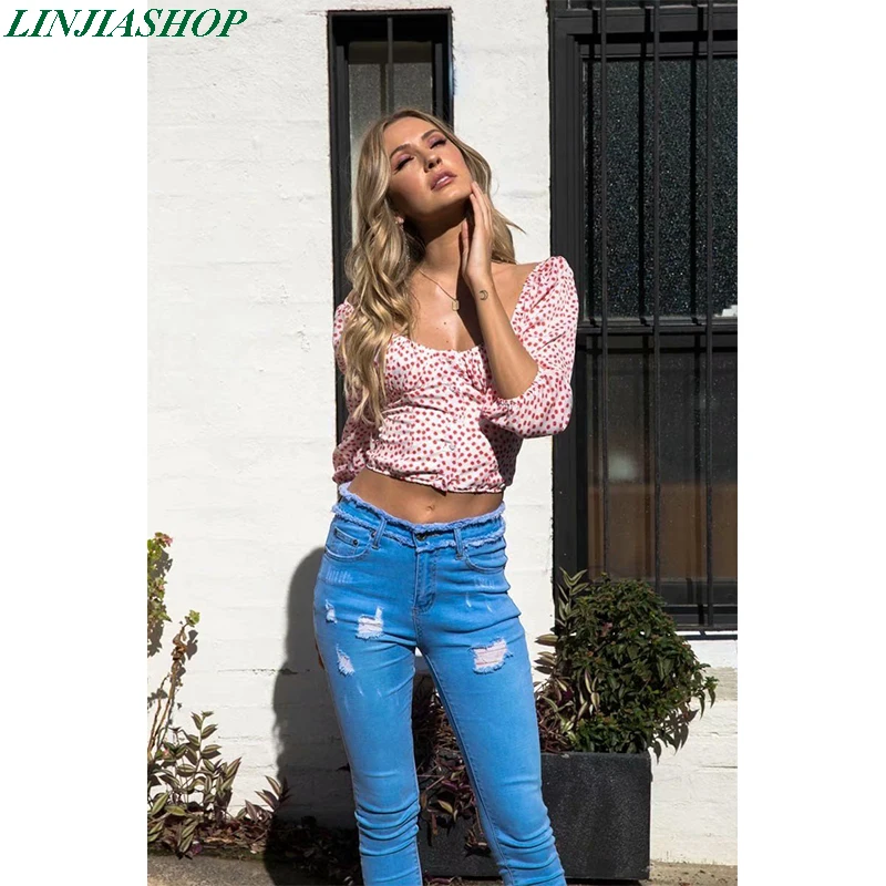 Женский укороченный топ в горошек винтажный пикантный зеленый с квадратным