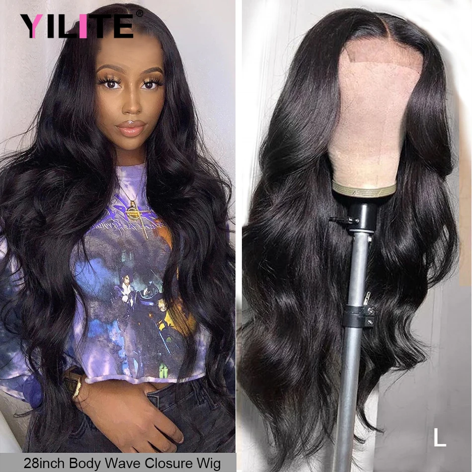 

30 Inch Brazilian Human Hair Wigs Pre Plucked With Baby Hair Body Wave 4x4 Swiss Lace Closure Wig Natural Color For Black Women