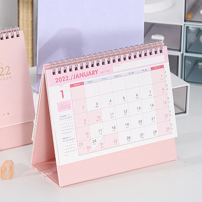 

2022 Metal Coil Desk Calendar Portable Schedule Simple Desktop Ornament for Home Living Room Office KI