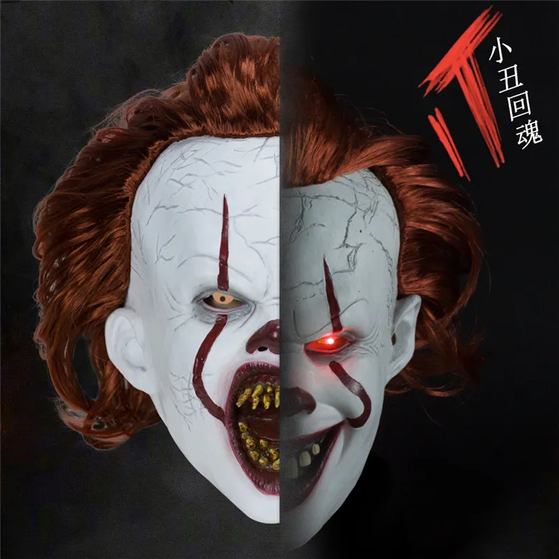 Новинка, 2 типа, светодиодный маска-клоун в стиле ужасов,, фильм «It Chapter 2 Pennywise», маска-клоун, латекс, страшные костюмы на Хэллоуин, реквизит