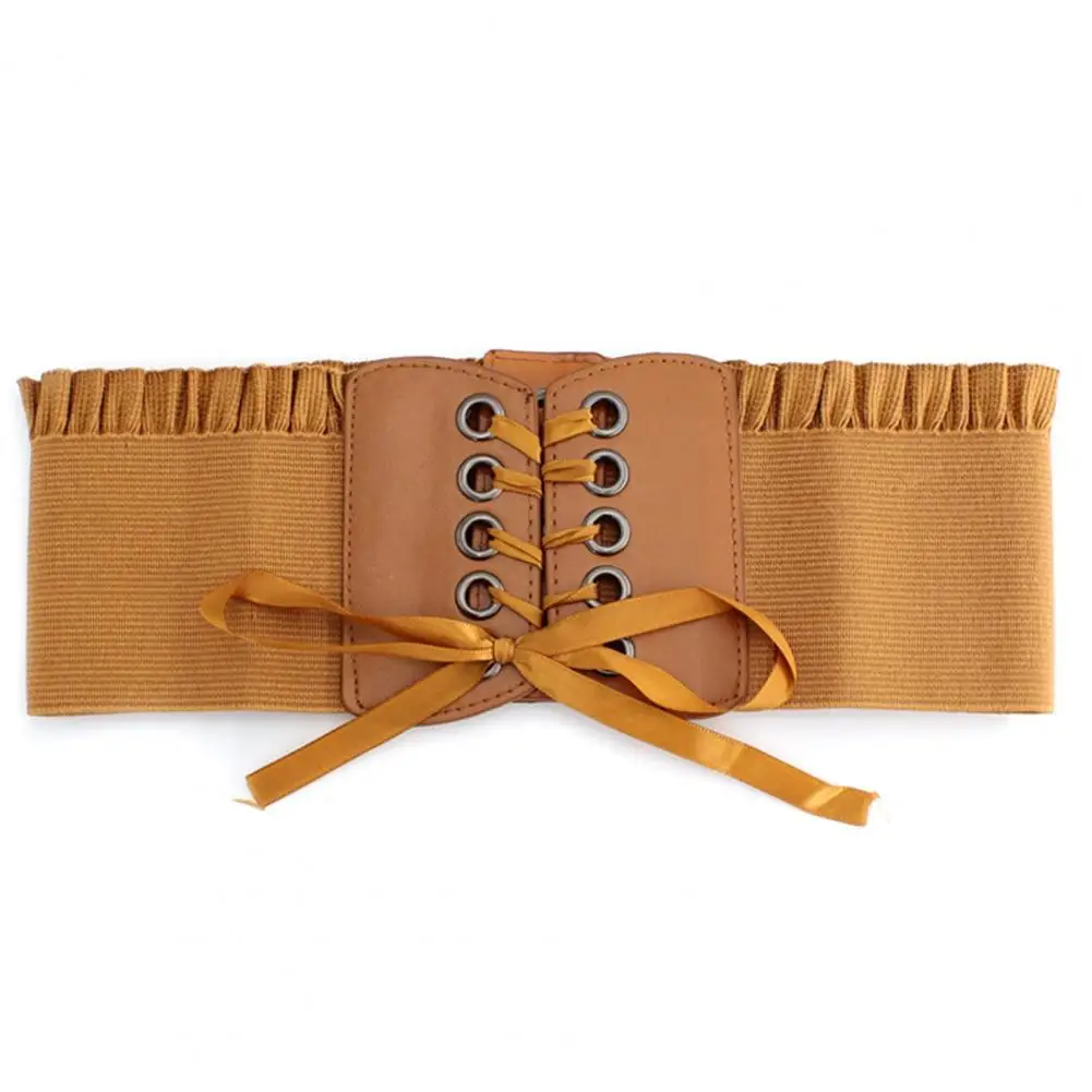 

Fashion Women Belts Solid Color Waist Band Elastic Super-wide Lace-Up Retro Clothes Accessories All-match Long Waist Belt