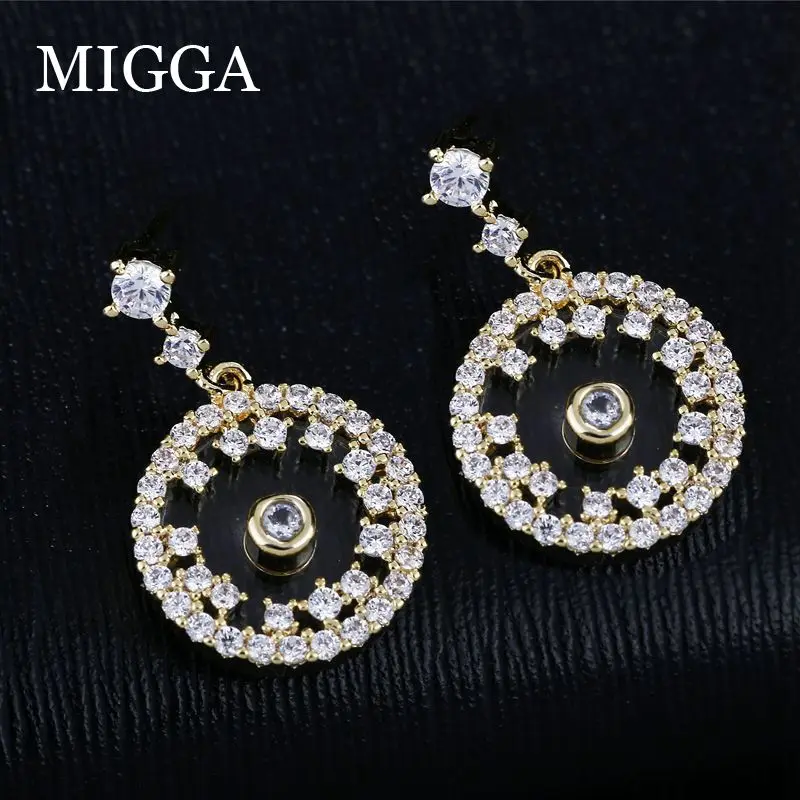 MIGGA круглые серьги капли с микро покрытием из кубического циркония золотой цвет