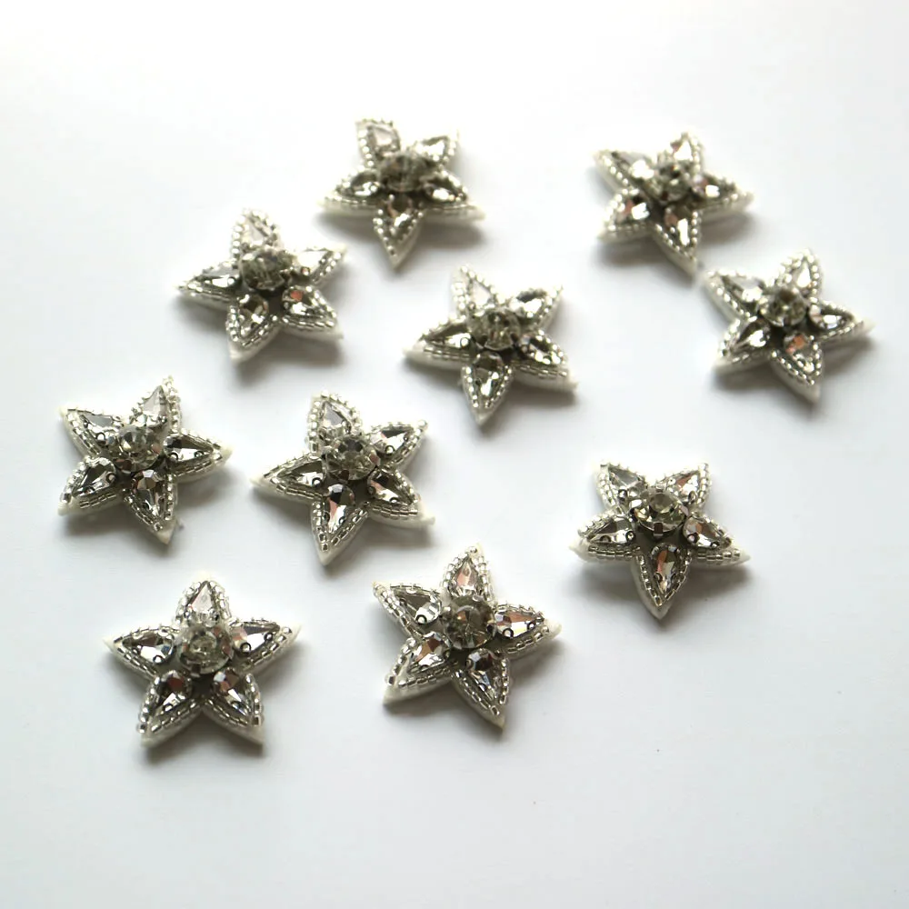 

10pc/lot White star patches on clothes rhinestone beaded Patches for clothing DIY sew on parches para ropa Embroidery appliques