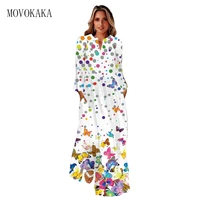 movokaka 2022 autumn winter dress long sleeve beach casual zipper dresses woman elegant dots butterfly print long womens dress