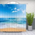 Морская волна, искусственный океан, пейзаж, голубое небо, декор для ванной комнаты, водонепроницаемая ткань из полиэстера, Комплект штор для ванной комнаты